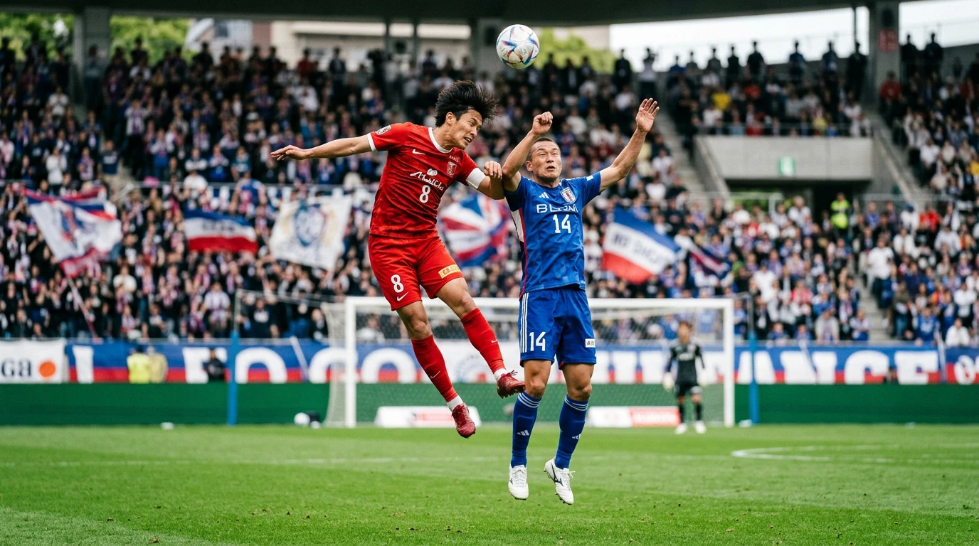 Jugadores de la J League disputando un balón en un partido de alta intensidad